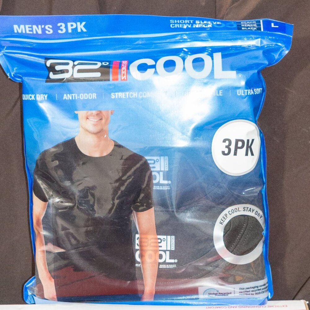 Black 32 Degrees Cool Men's 3-Pack Short Sleeve Crew Neck Tees